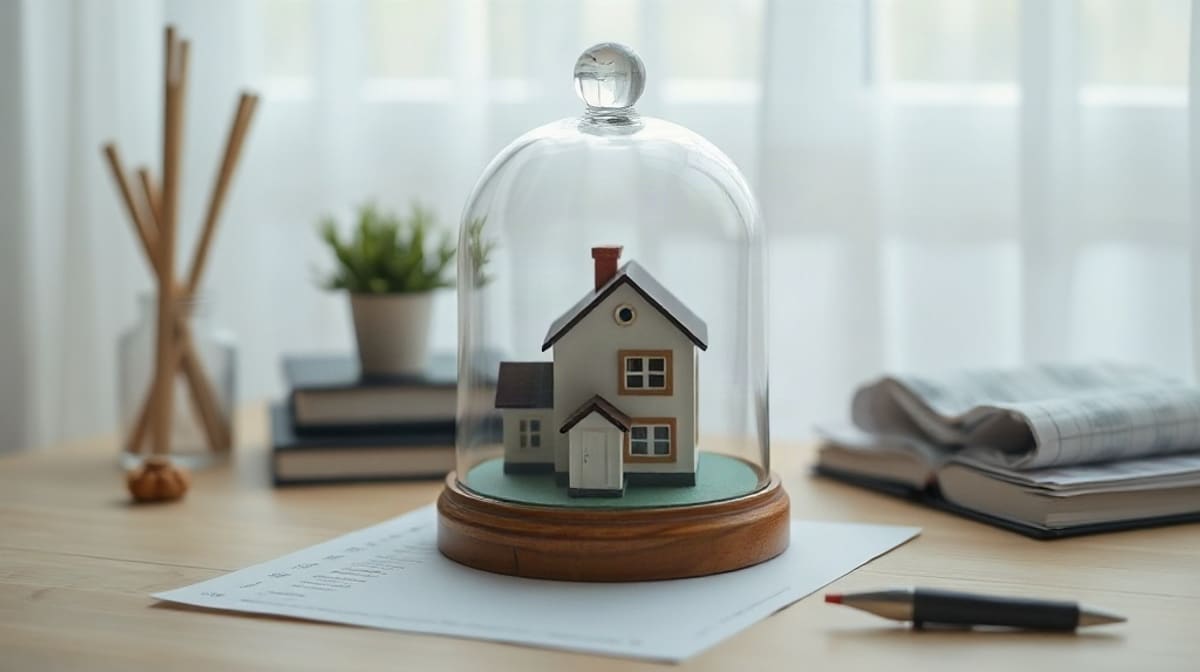 Maquette de maison sous une cloche de verre, image de la protection des loyers