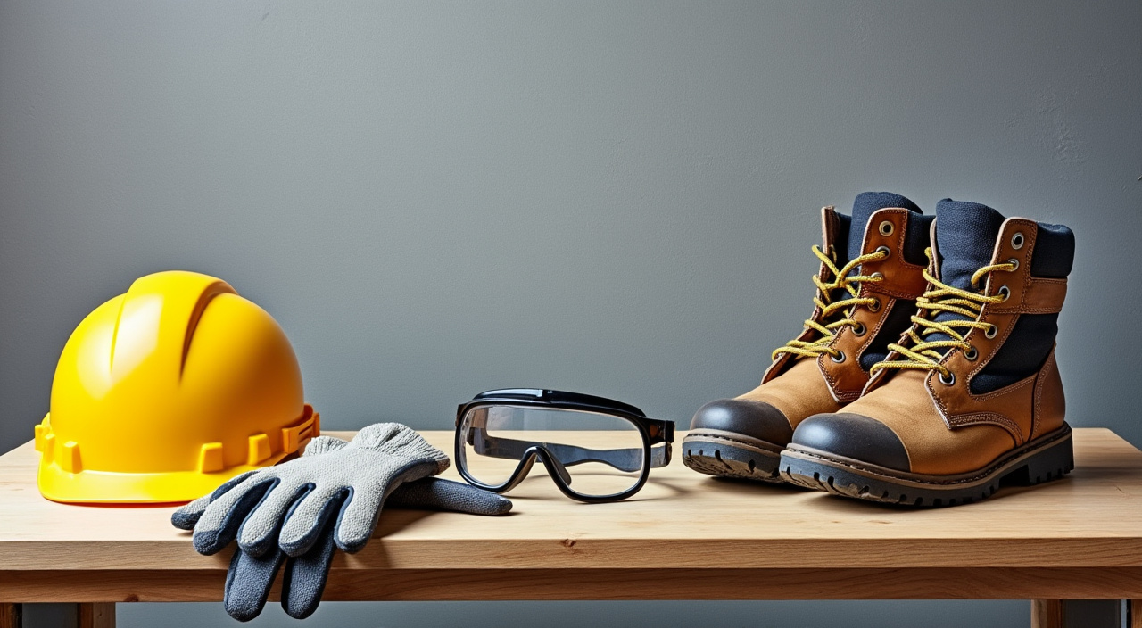 sur une table mettre vetement de travail, gant,